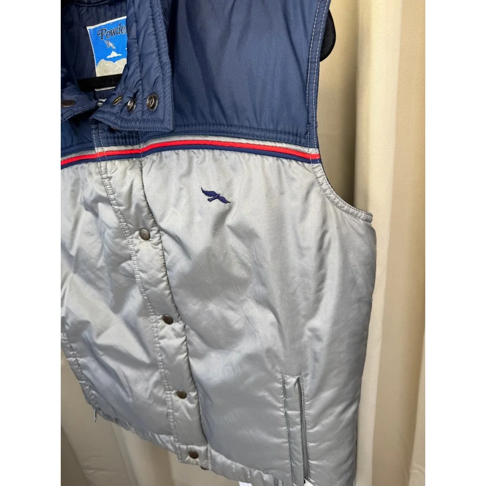 Vintage‎ 80s Powder Gear AdventureGear Down Puffer Vest Men's Size M Gray & Navy